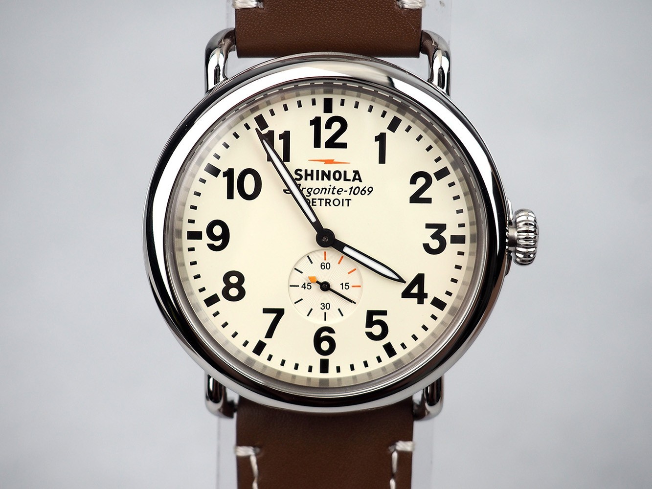 Men’s Shinola Runwell 47mm Cream Dial Brown Leather Strap Quartz Watch