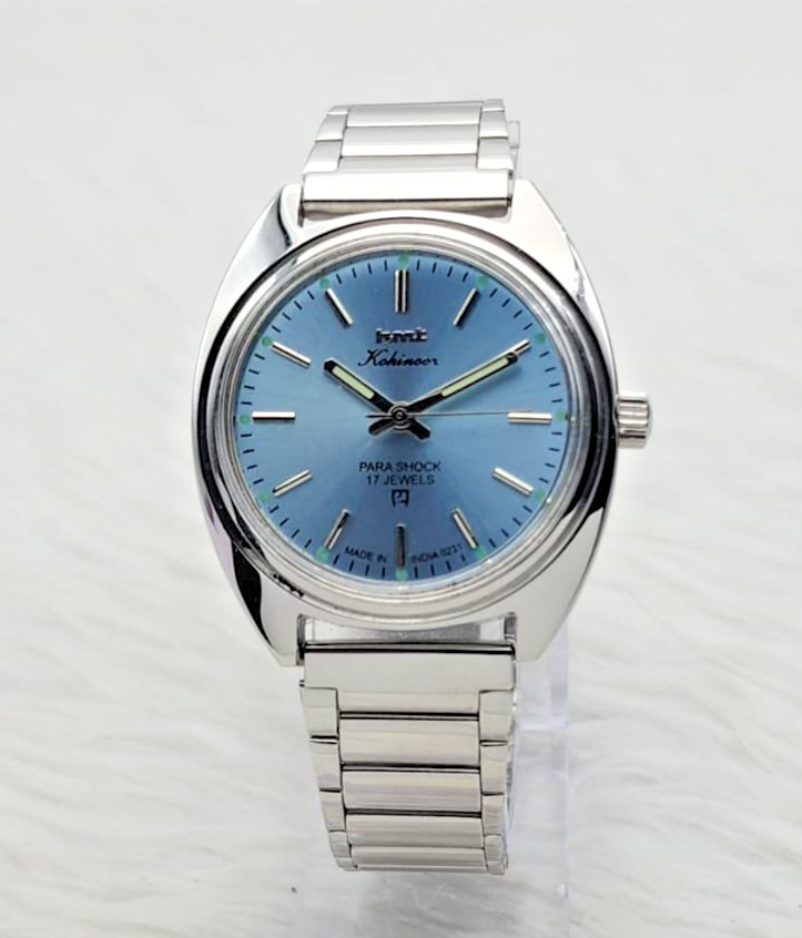 HMT Kohinoor Blue Dial Mechanical Watch 17 Jewels Vintage India Men’s Steel