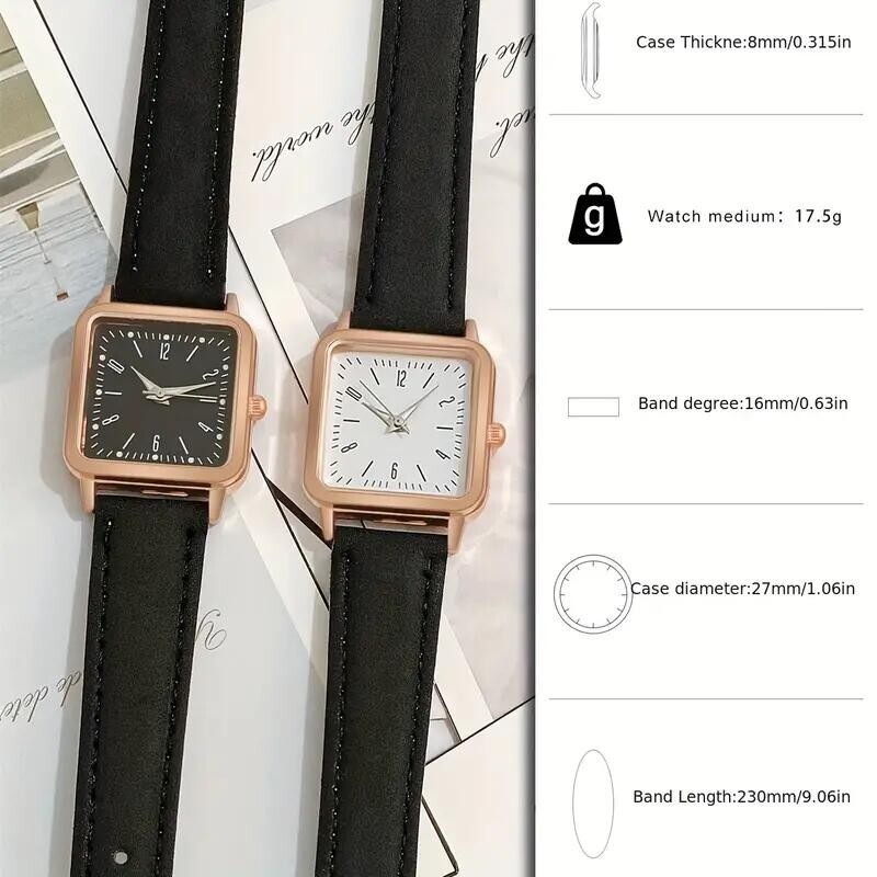 Fashion Casual Square Pointer Quartz Watch PU Leather Wrist Watch Gift