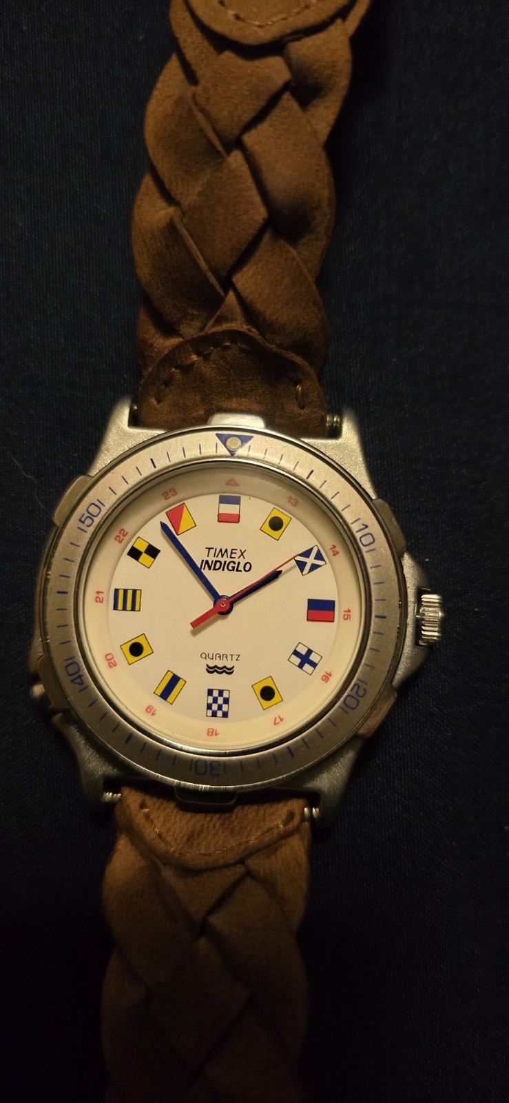 Vintage TIMEX INDIGLO Men’s Quartz Watch With Maritime Signal Flag Hour Markers