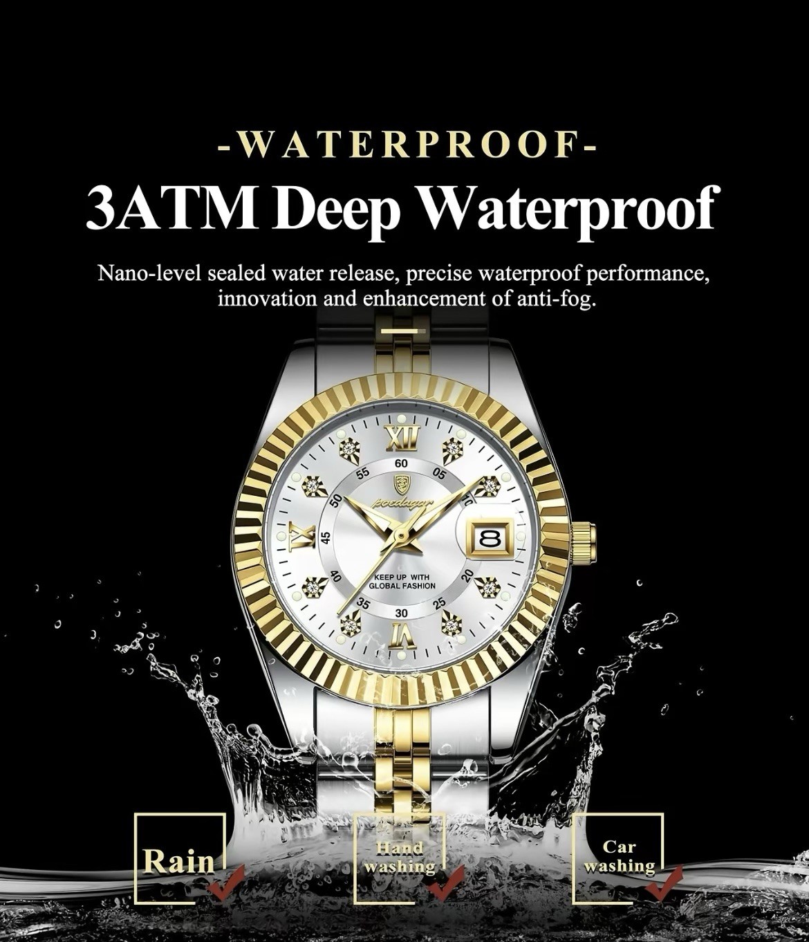 POEDAGAR 780 Men’s Quartz Two-Tone Stainless Watch 30m Luminous Roman Dial
