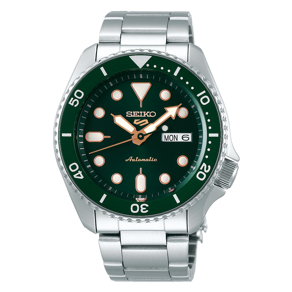 Seiko 5 Sports Style SRPD63K1 Mens Stainless Steel Green Dial Analog Wristwatch