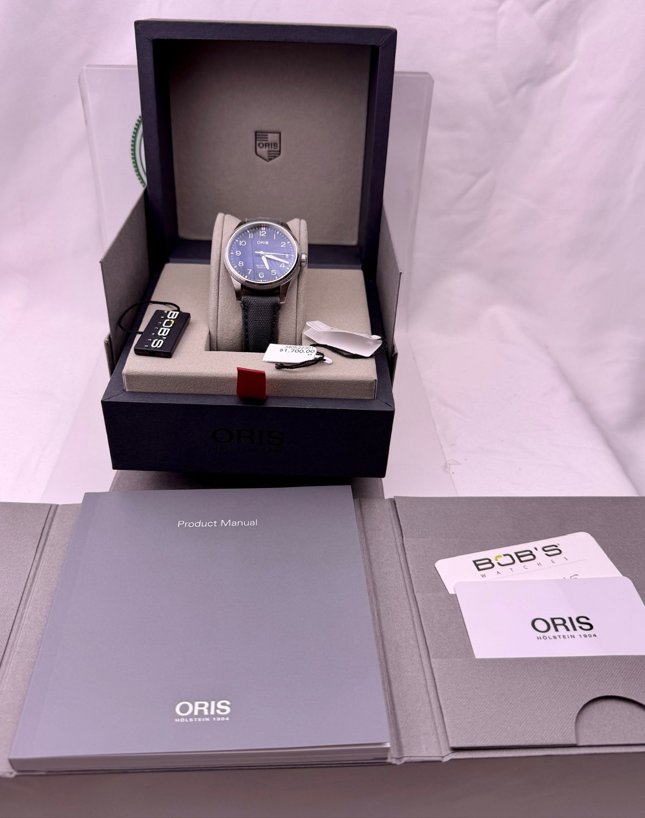 Oris Big Crown ProPilot Blue on Grey Textile / Leather Strap Case #515