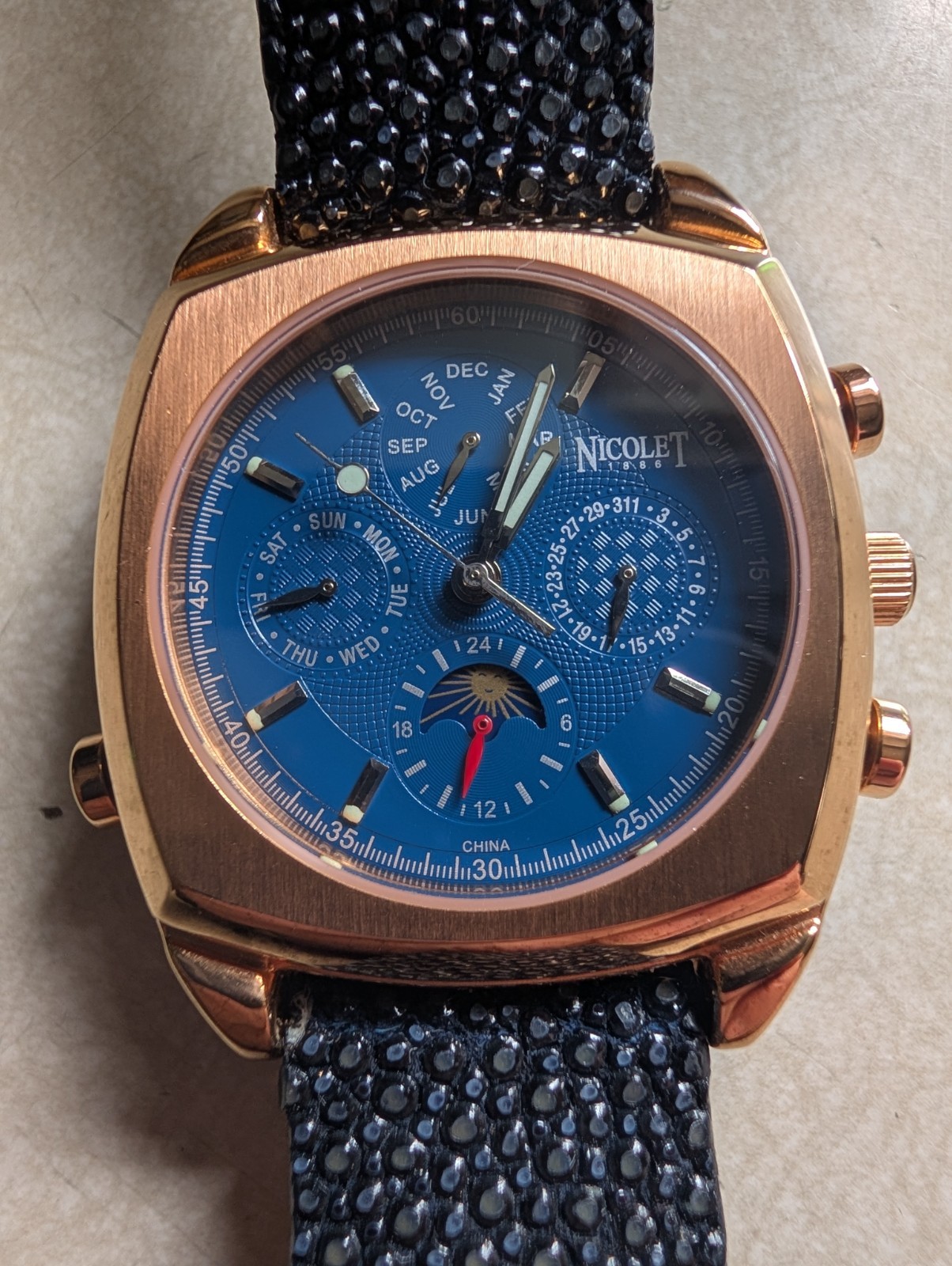 NICOLET 1886 WATCH BLUE DIAL GENUINE BLUE STINGRAY STRAP