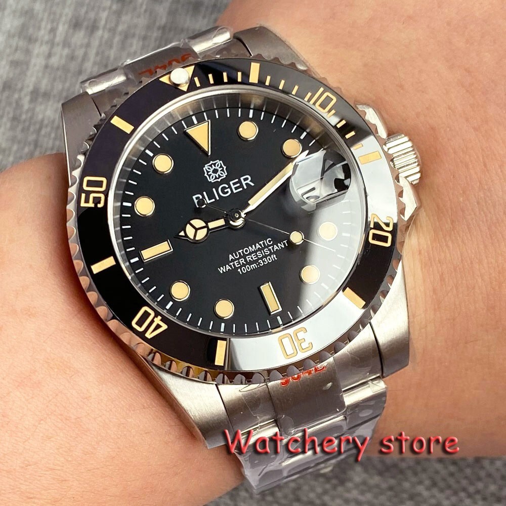 40mm Bliger Unidirectional rotation bezel orange indexes Japan NH35A Men’s watch