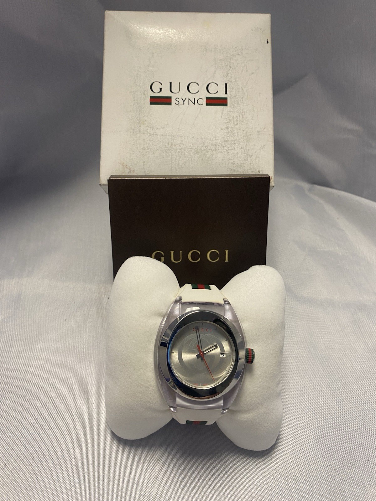 GUCCI 137.1 SYNC Quartz WatchTransparent Resin Men’s White red green Rubber