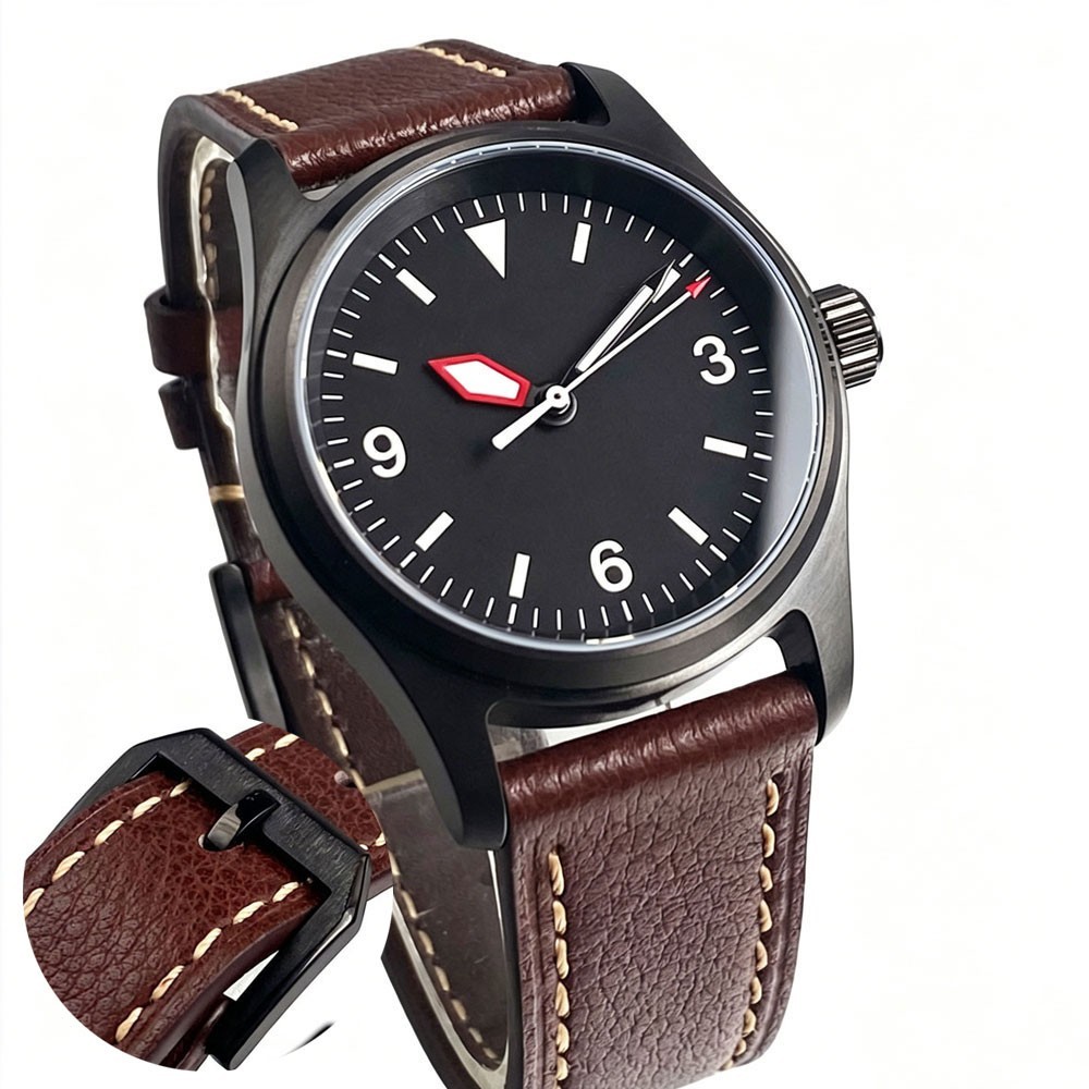 Tandorio 36mm Black PVD Automatic Pilot Men Watch For Miyota 8215 Sapphire Glass