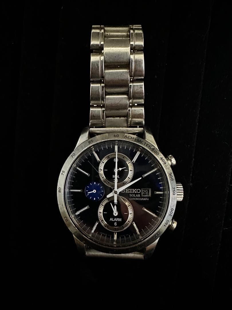 SEIKO Chronograph Watch, Solar Powered, Blue Dial, Quartz Movement (Non-function