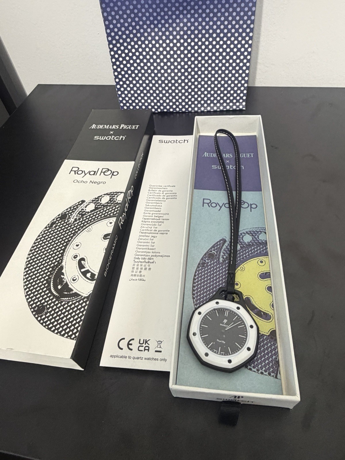 Swatch Royal Pop Ocho Negro Quartz Bioceramic Octagon Watch Black Leather