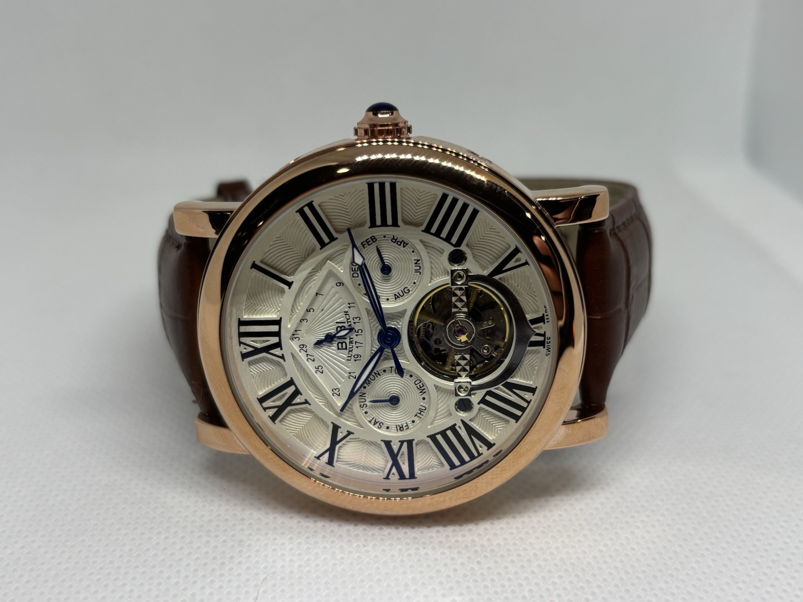 BIBI Automatic Tourbillon Rose Gold Roman Dial Leather Men’s Watch Box Papers