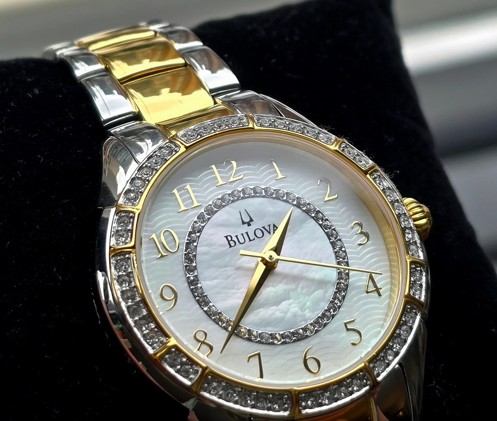 Bulova Women’s Watch, Mother of Pearl, Crystals, Two-Tone, 33 mm, 98L181