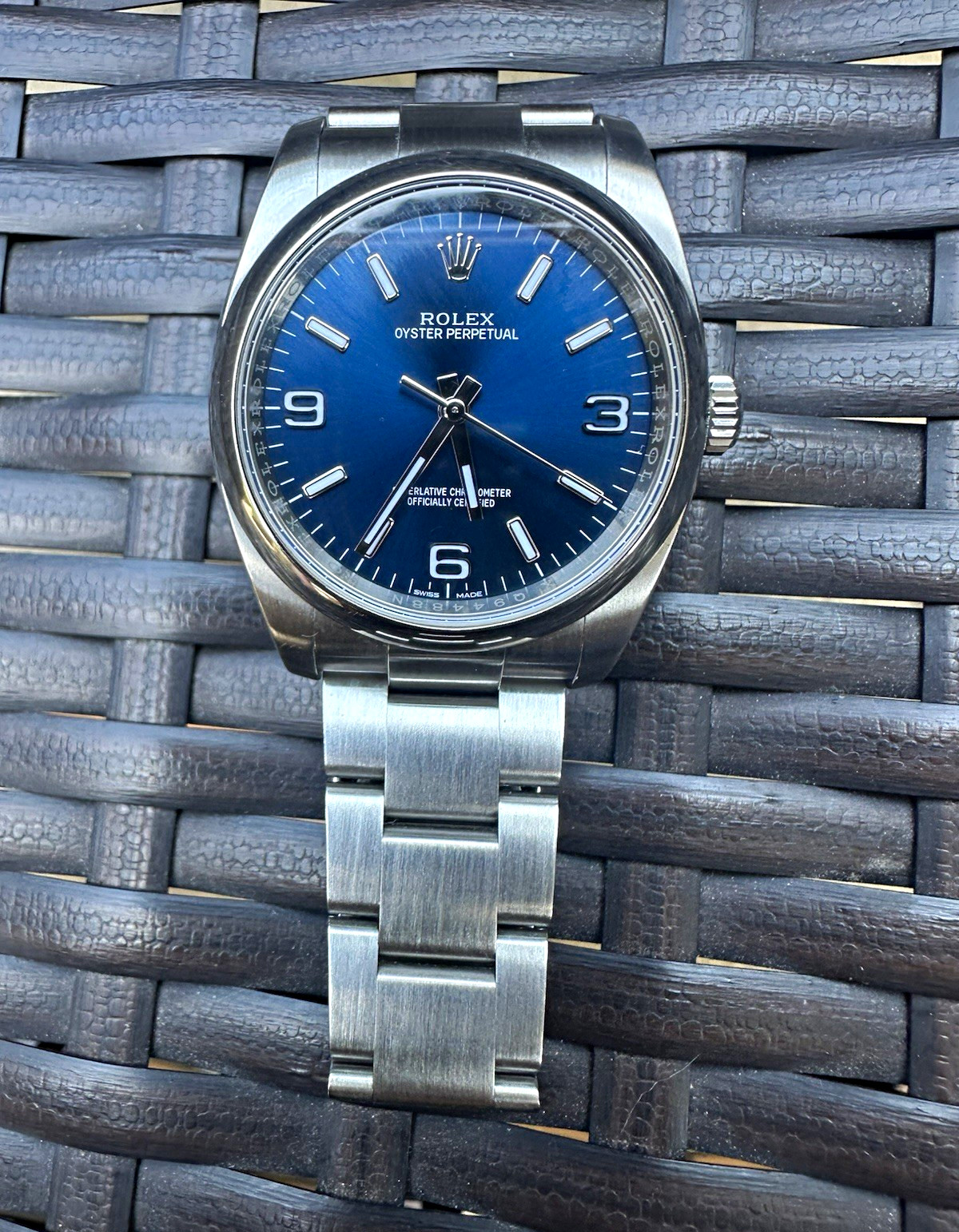 Rolex Oyster Perpetual 36 116000 Blue 3-6-9 Dial Automatic Steel Men’s Watch