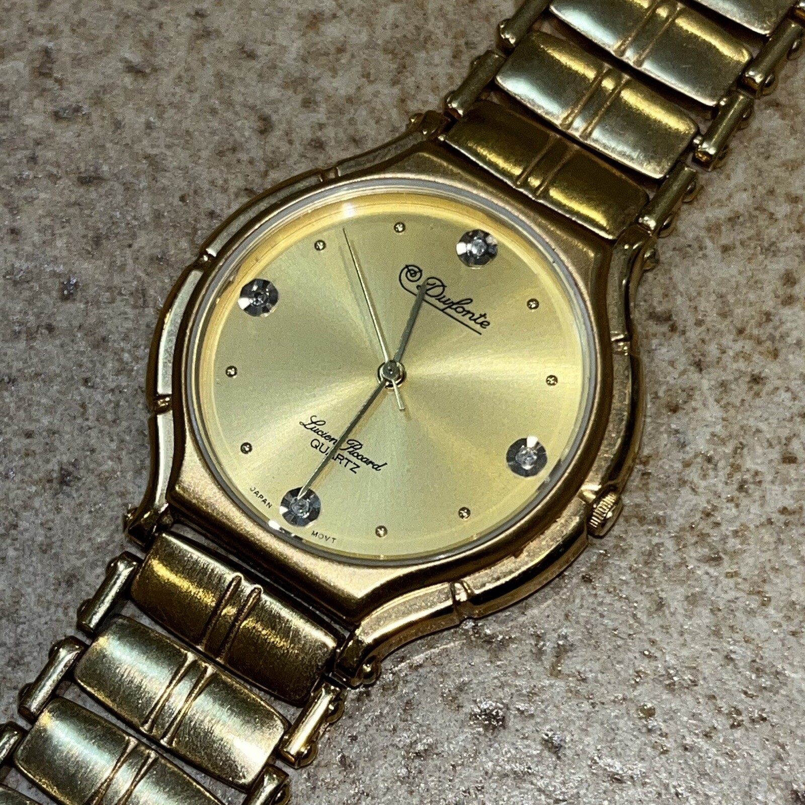 Vintage Dufonte Lucien Piccard Quartz Watch 33mm Rhinstone Hour Marks Runs Great
