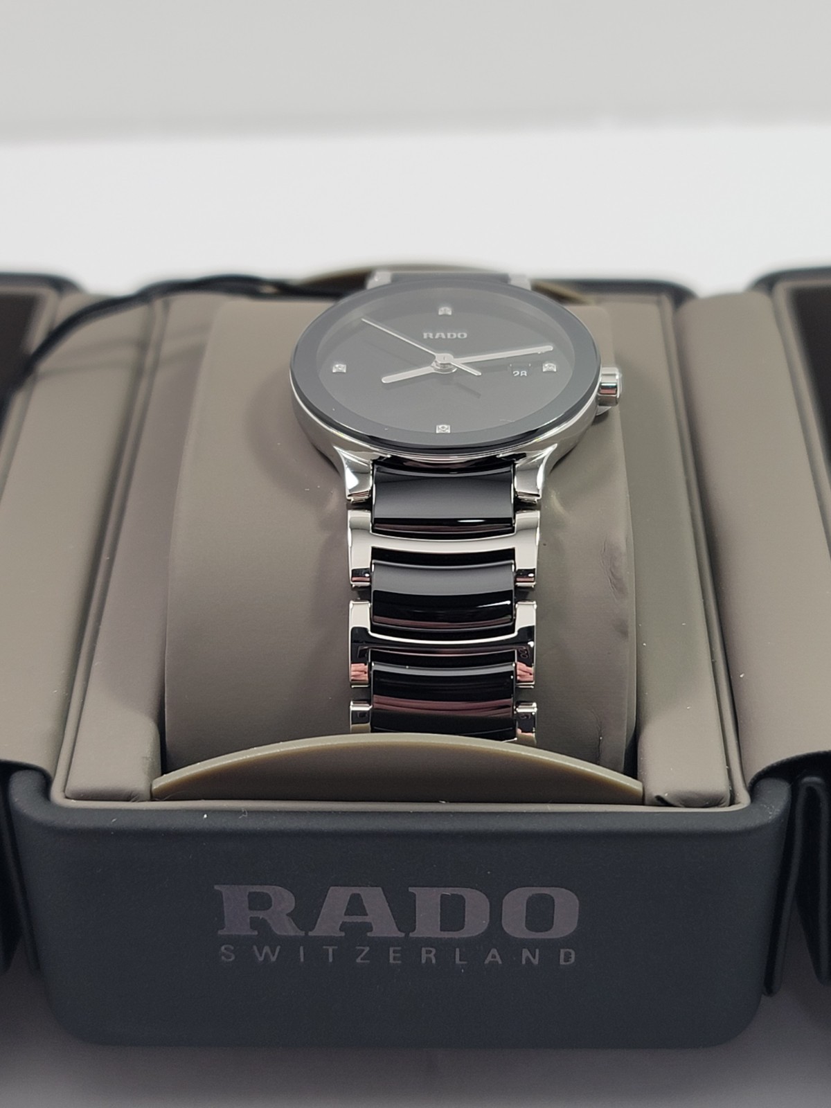 Rado Centrix Quartz Diamond Black Dial Stainless Steel Ladies Watch R30935712
