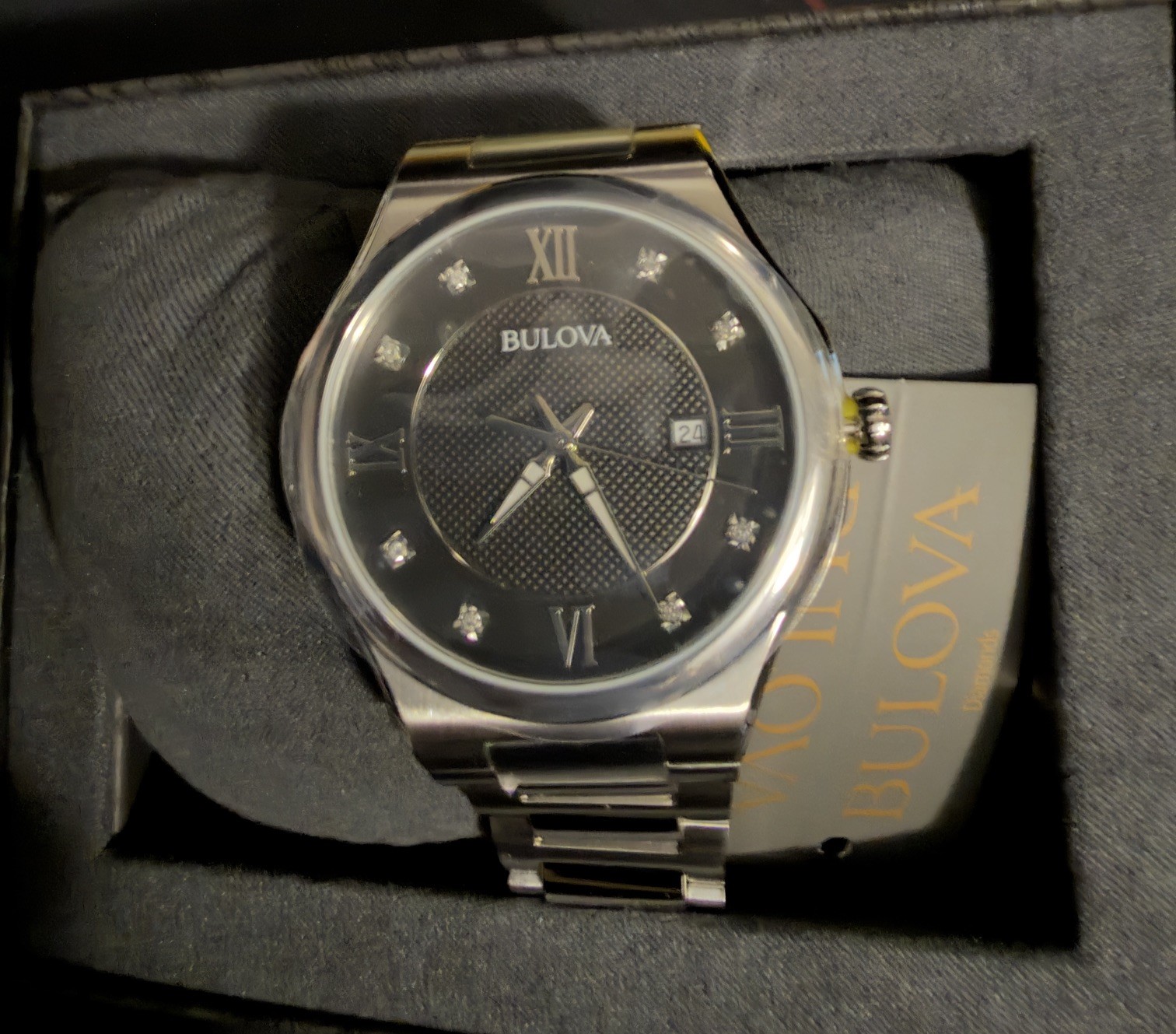 Bulova Men’s Diamond Accent Date Quartz Silver Stainless Steel Watch 41MM 96D156