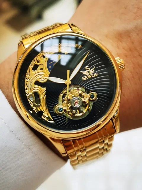 Jacob Gold Skeleton Retro Moon Phase Tourbillon Automatic Stainless Band