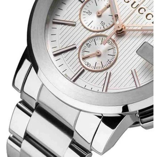 Gucci G Chronograph Silver Dial Silver Strap Watch For Men – Model # YA101201