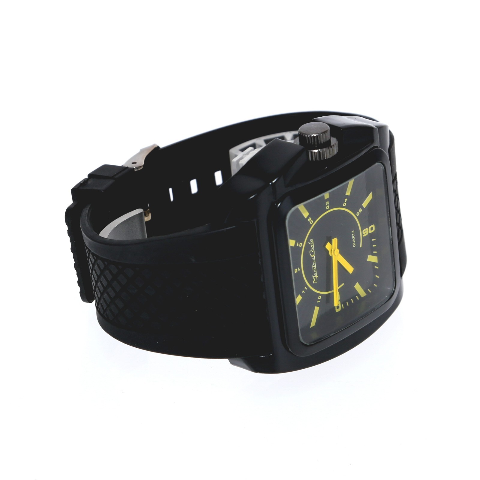 53mm Wide Oversized Square Men’s Quartz Watch with Black Silicone Band