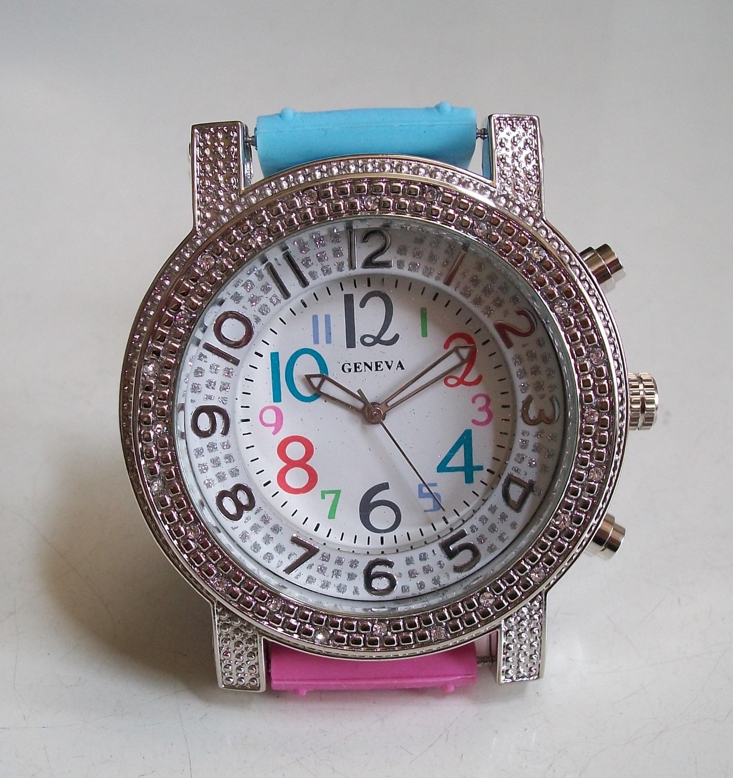 Men’s Multicolor Pink & Blue Silicone Band Fashion Casual Fun Hip Hop Watch