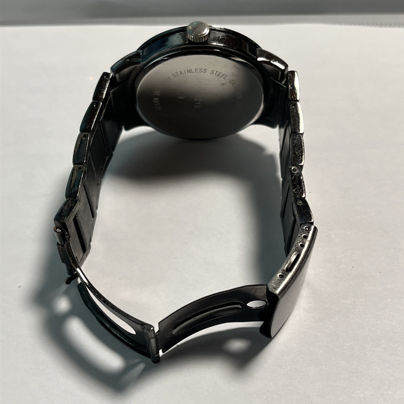 Aldo Men’s Black Chrome Stainless Bracelet Watch Lrg. Face Japan Movement #1210