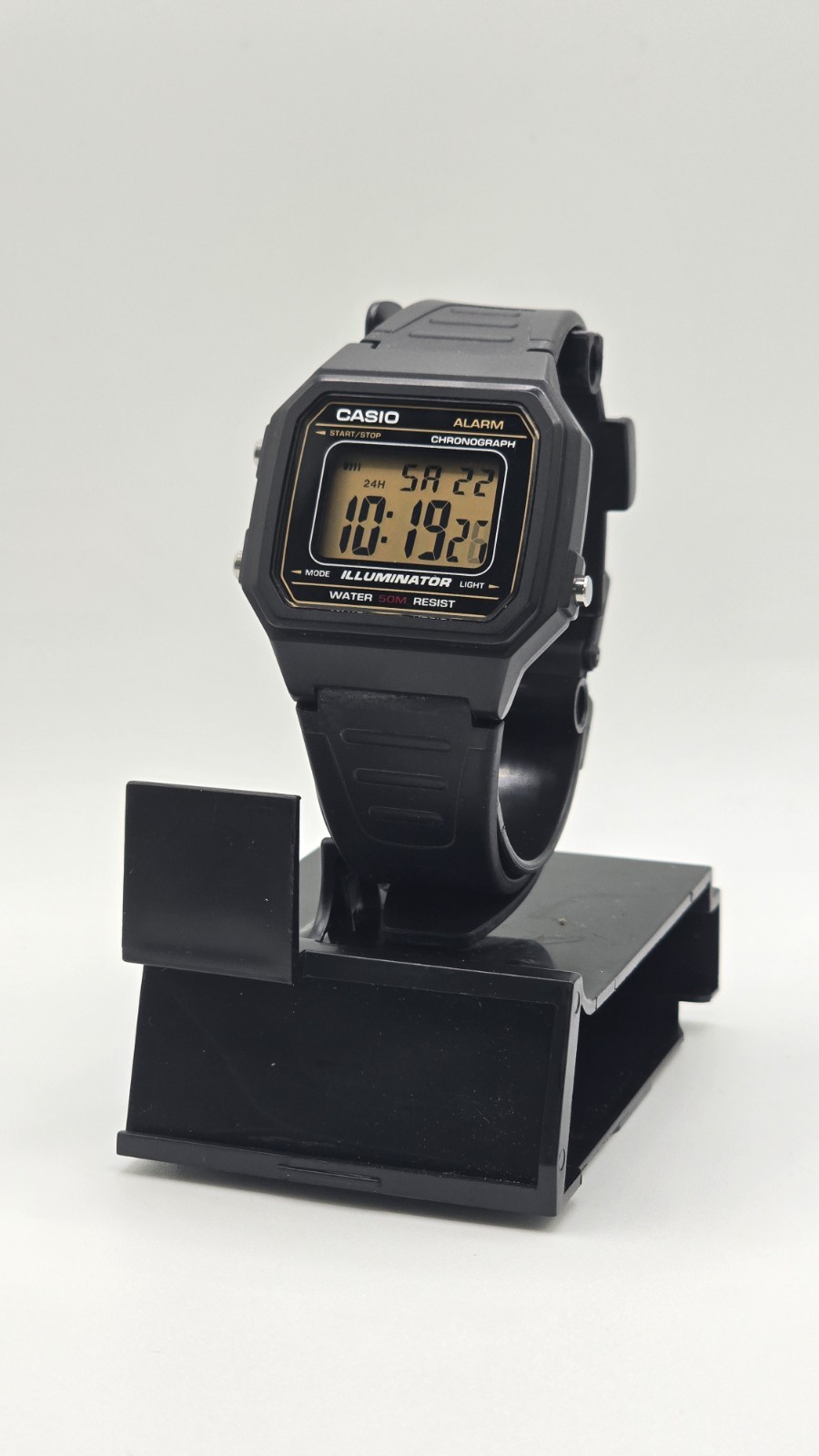 Casio W217H-9AV Classic Men’s Digital Watch Easy Reader Matte Black Case Gold