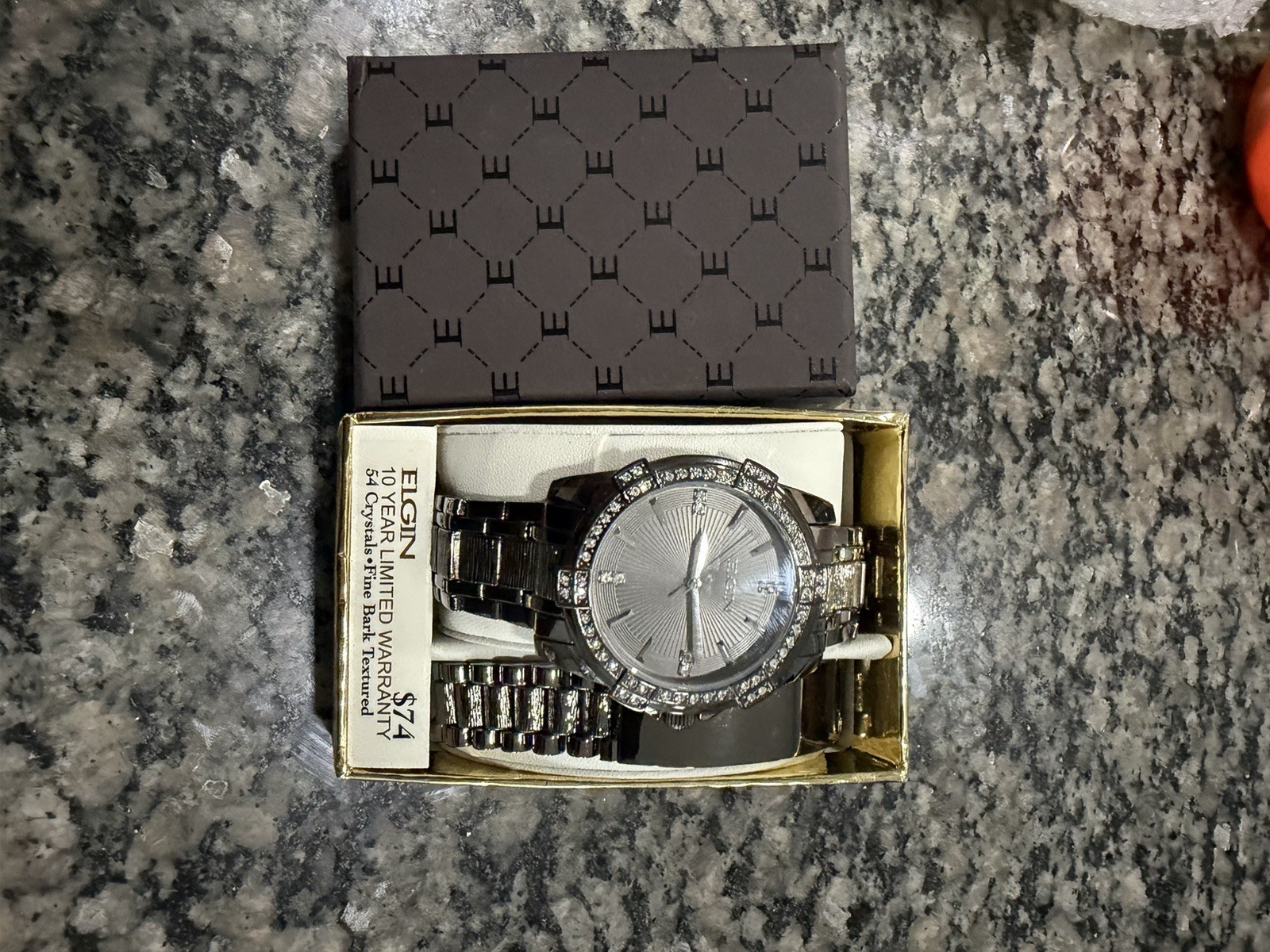 Elgin Women’s Quartz Analog Watch Black Metal Bracelet Diamond Accent Box