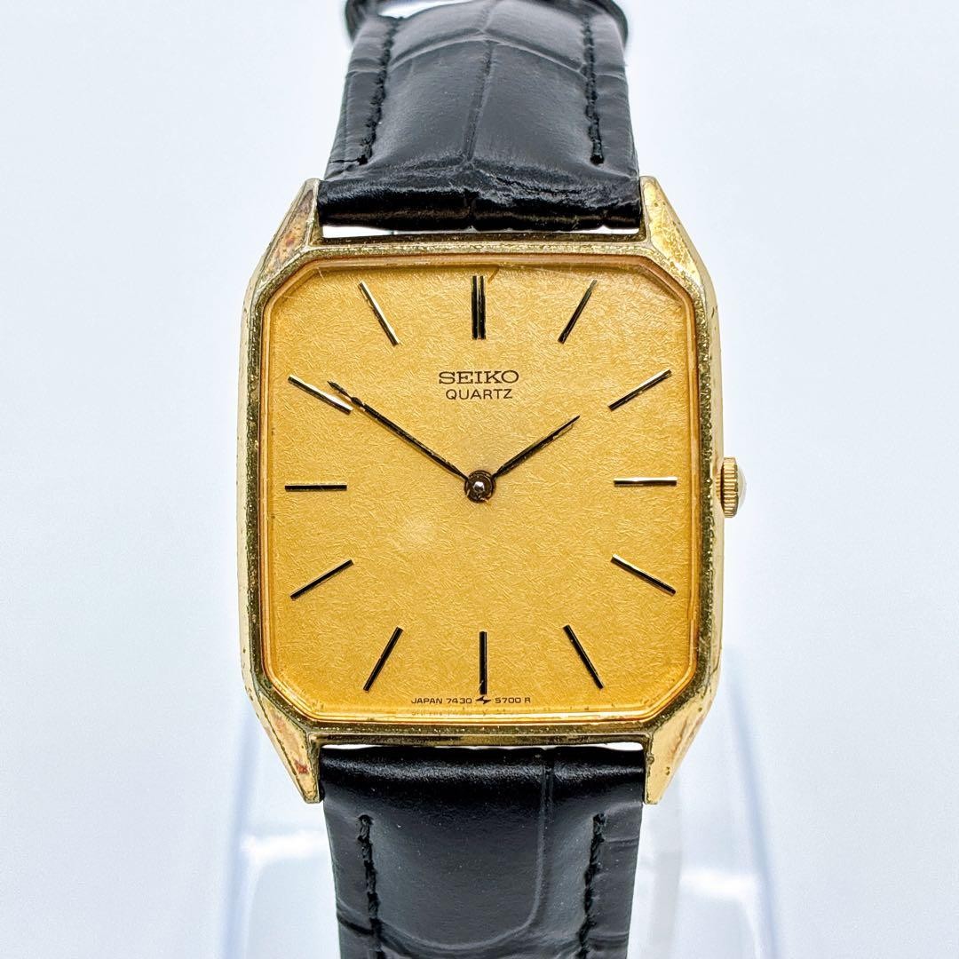 SEIKO 7430-5440 Gold Dial Square Quartz Watch 1984 Working