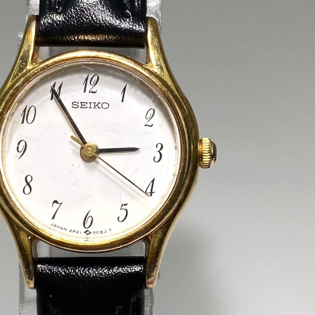 SEIKO 2P21-0480 Gold White Dial Watch Wrist Free Size From Japan