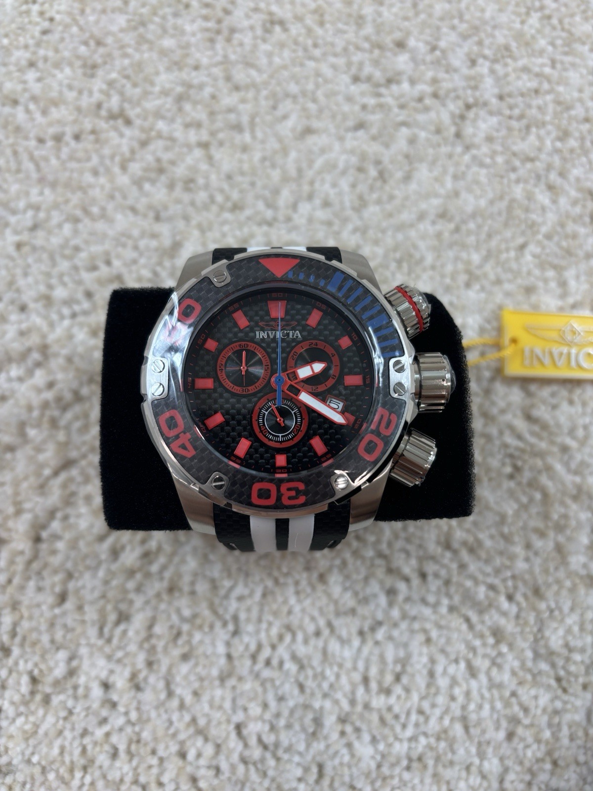 Invicta Sea Hunter Mens Watch Chrono Quartz 48992 New Black White Blue Red 52mm