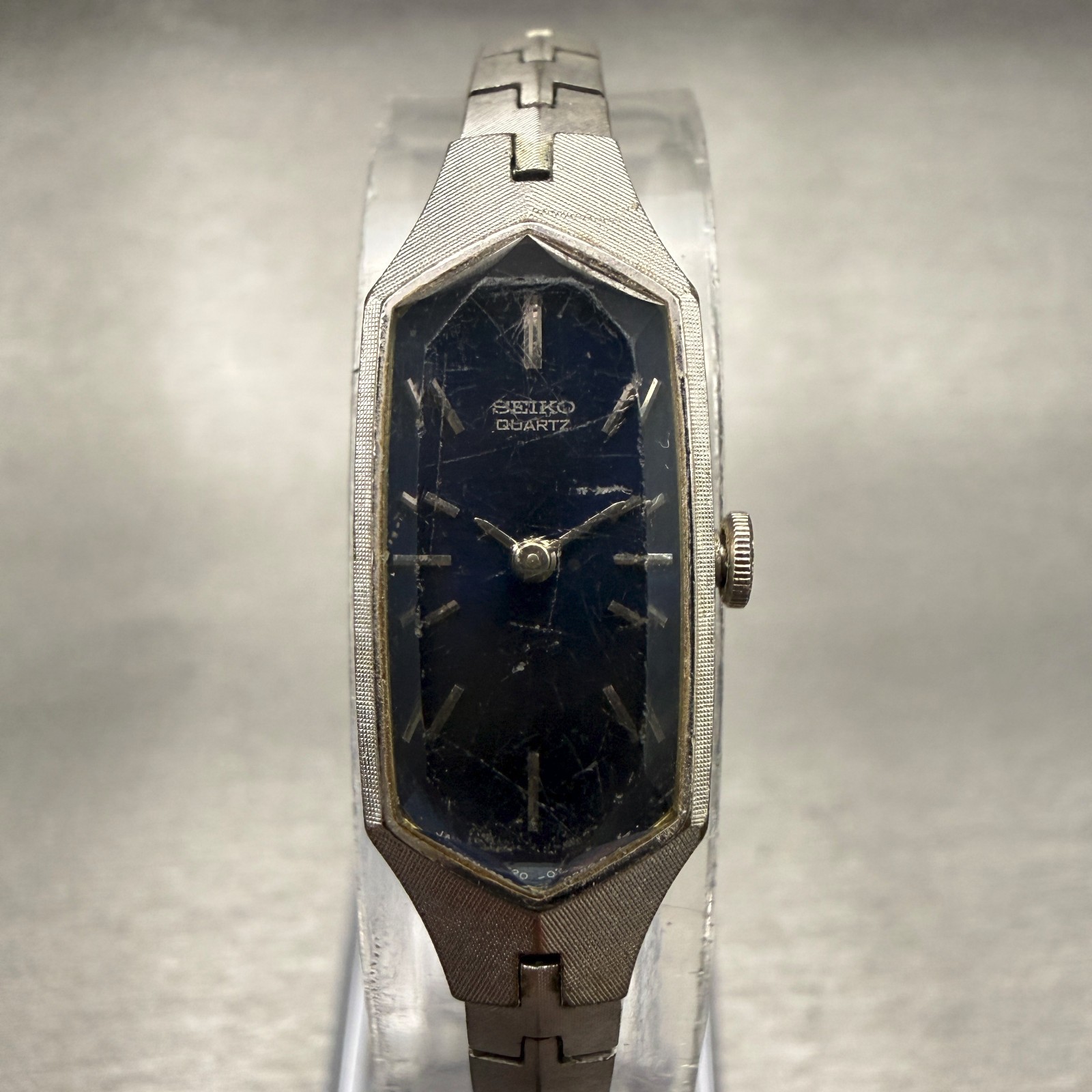 Seiko Watch Women 12mm Blue Dial Silver Tone Rectangle 1320-5339 New Battery VTG