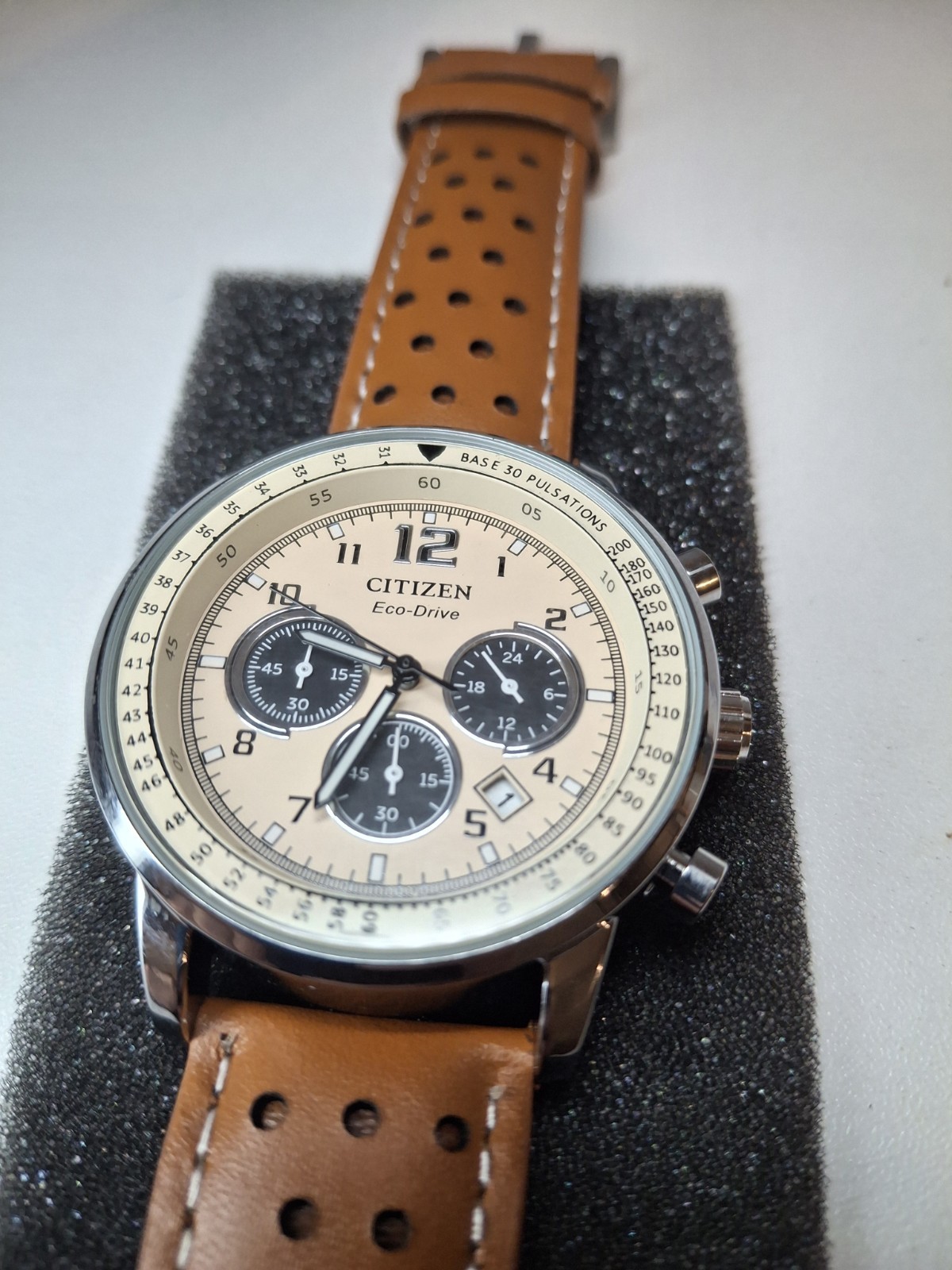 NEW Citizen Men’s CA4500-08X Eco-Drive Chronograph Stainless Steel Leather Watch