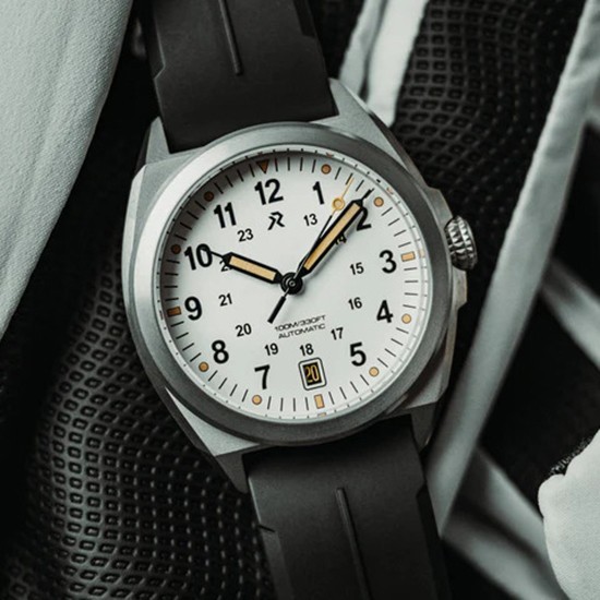 RZE VALOUR 38 Automatic Titanium Black Date White Rubber Men’s Watch