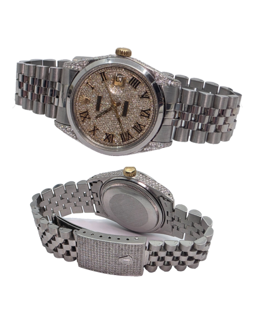 Rolex Custom Set Natural Diamond Bust Down Stainless Steel Menes Watch
