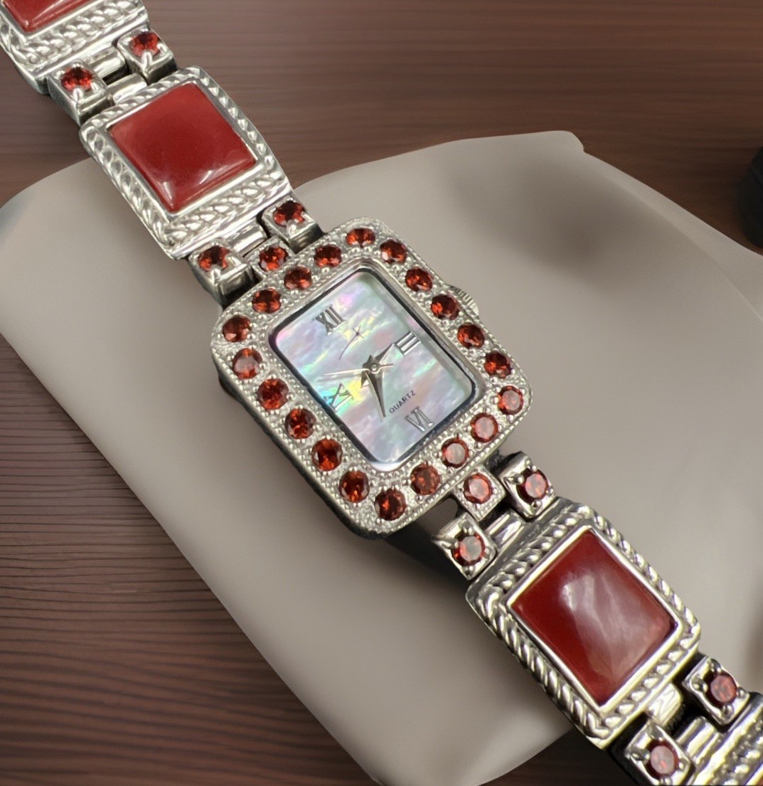 Vintage 2006 Gems 925 Solid Sterling Silver and Multi Gemstone Quartz Watch