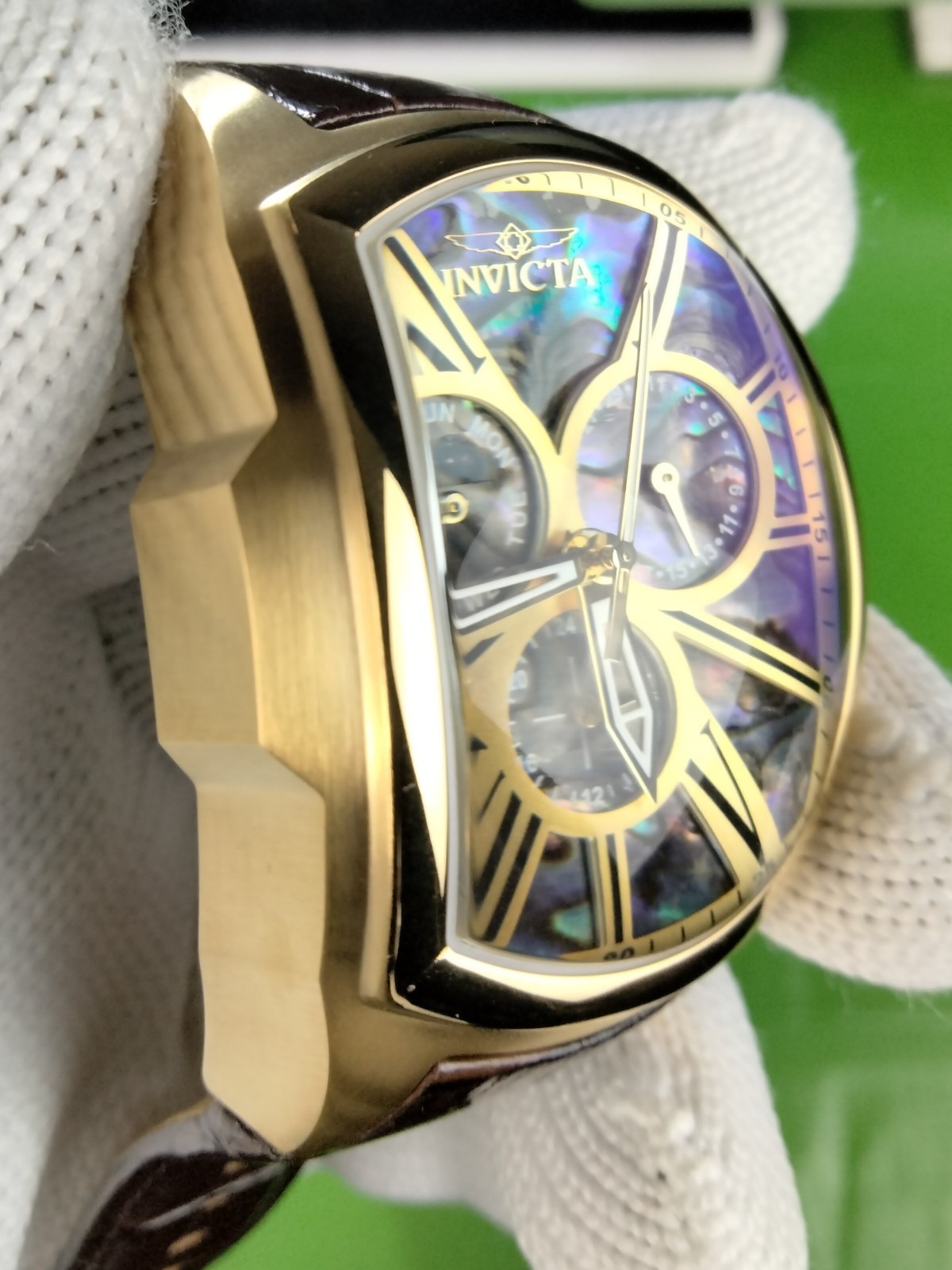 Invicta Lupah Men’s Multi-Function Watch Abalone Dial 46.8 mm, Gold, Brown 35193