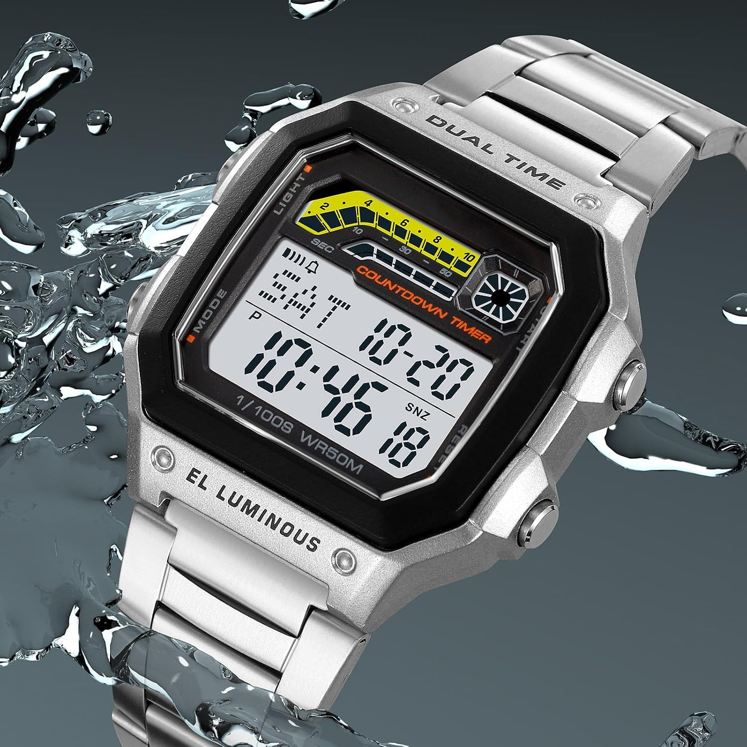 Men’S Digital Multi-Function Watches Dual Time Alarm Stopwatch Countdown Backlig