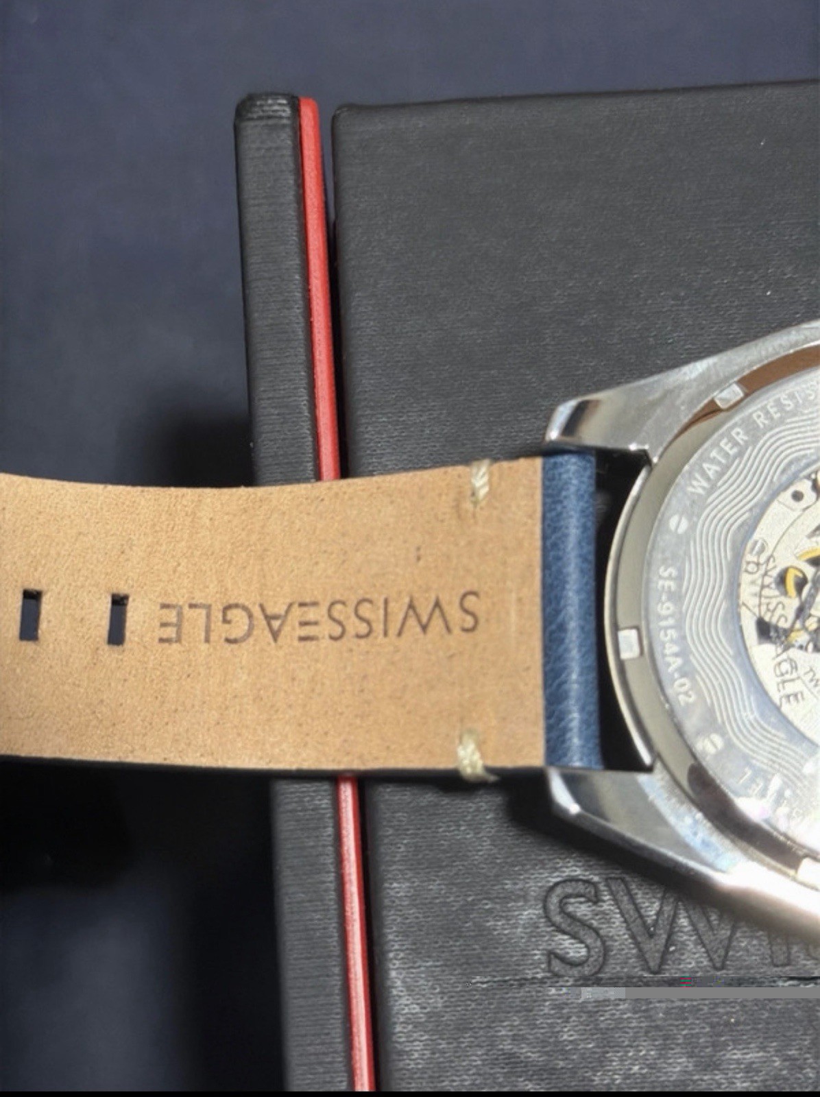 Swiss Eagle 47MM Automatic Stainless Steel Case Blue Leather strap New Unused