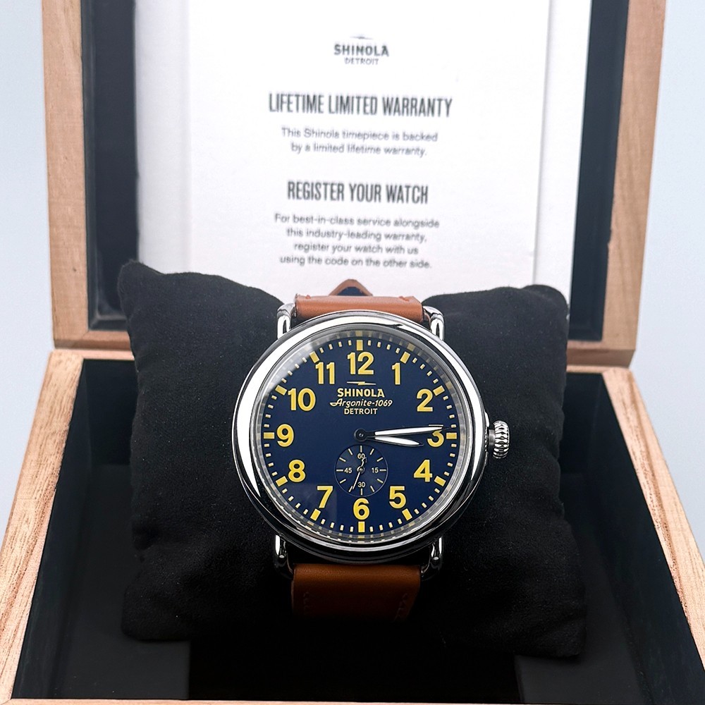 Men’s Shinola Runwell Argonite 1069 Collegiate Blue Dial Quartz Watch 47mm