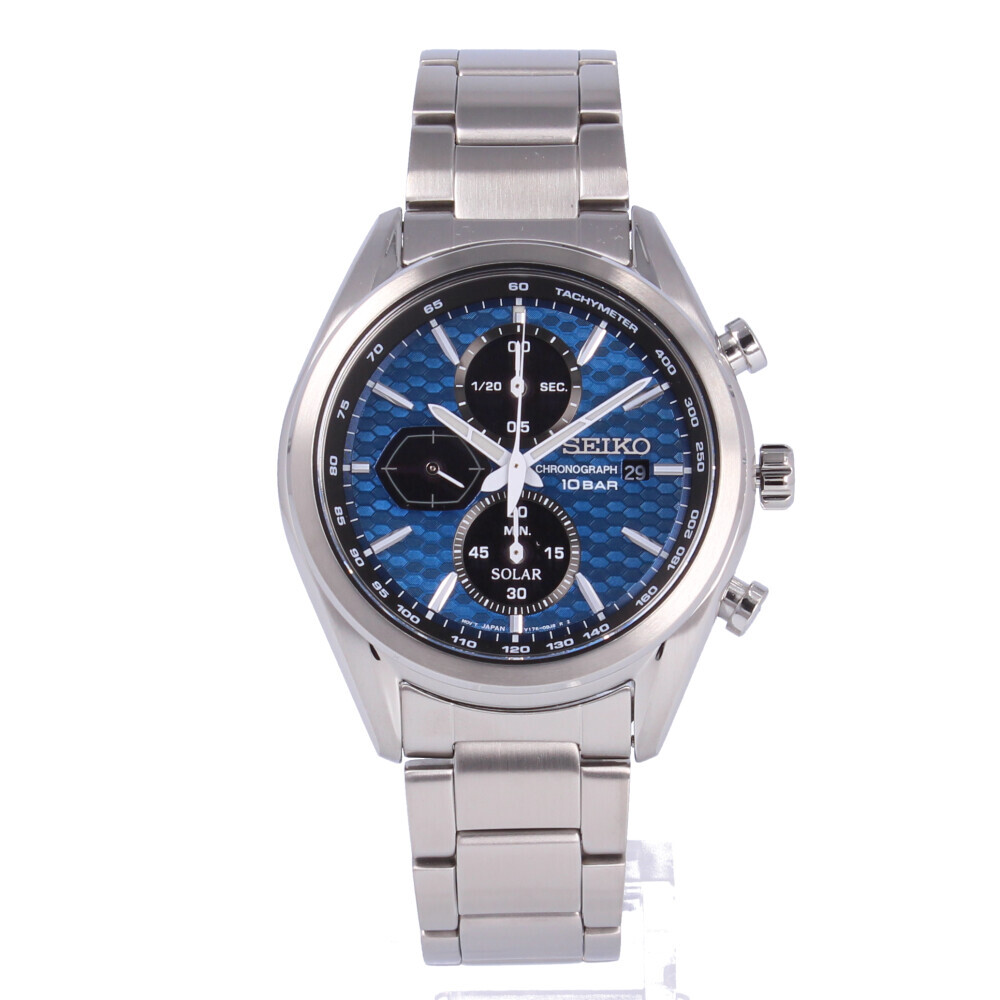 SEIKO SSC801P Analog Quartz Solar Powered Blue Silver