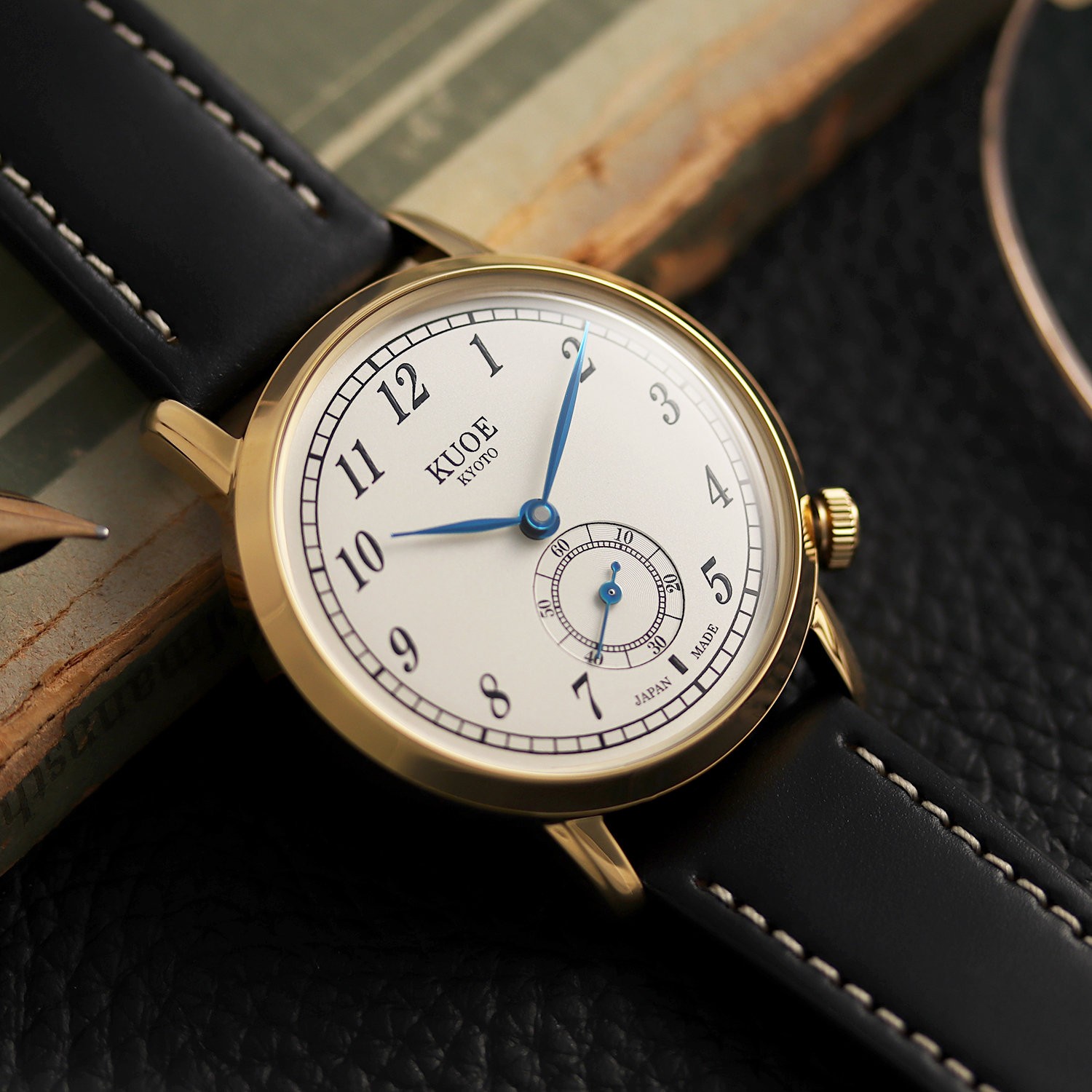 KUOE KYOTO OLD SMITH 90-007 Small Seconds Automatic Blue Hands Black Strap 35mm