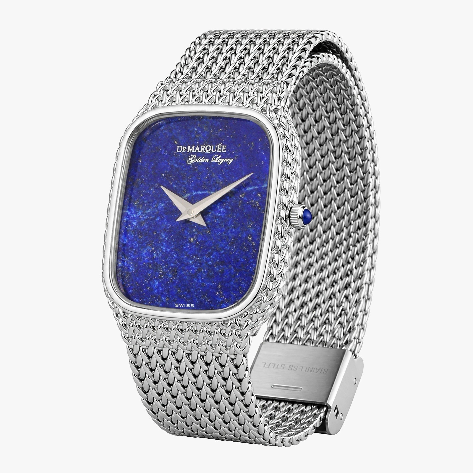 De Marquée Midnight Royal Lapis Lazuli Stone Dial Sterling Sliver Swiss Quartz