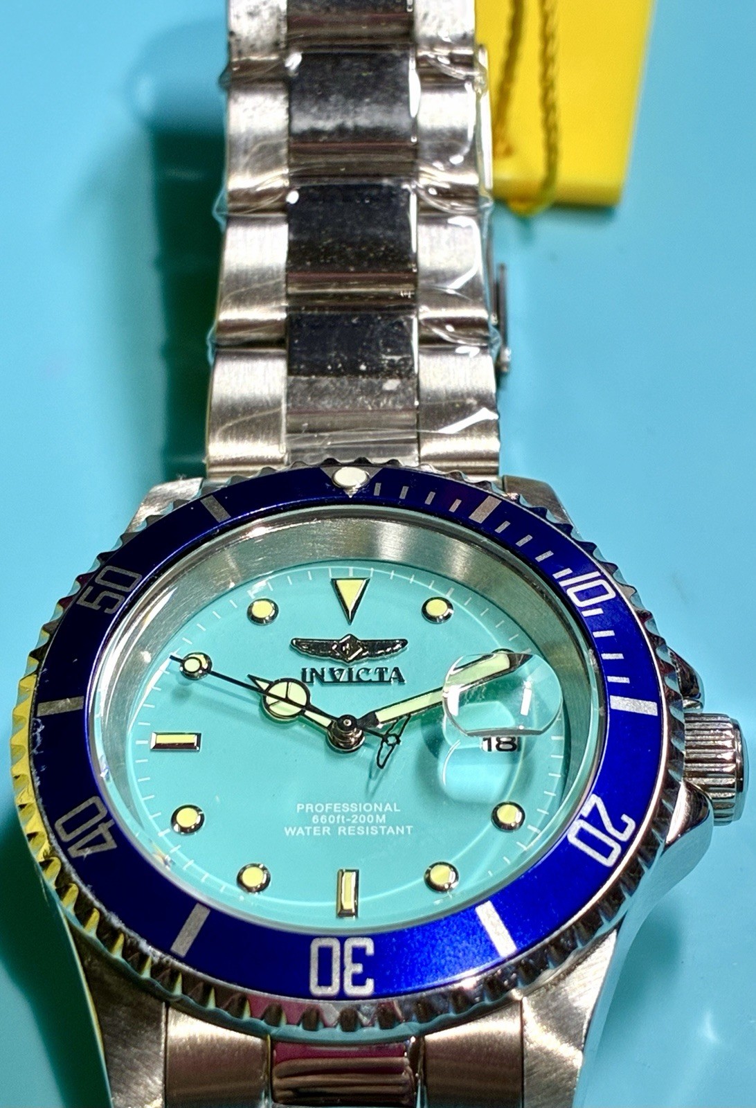 INVICTA PRO DIVER TURQUOISE BLUE BEZEL 40MM STAINLESS STEEL TMI PC32 QUARTZ!