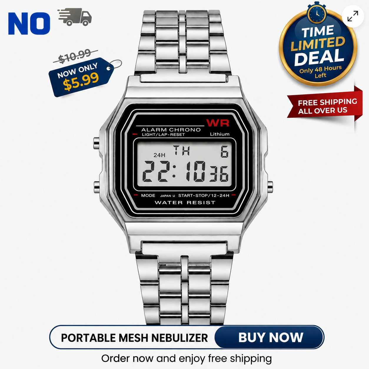F-91W-1 Men’s 2025 Digital Silver Steel Watch Classic Alarm Light Waterproof