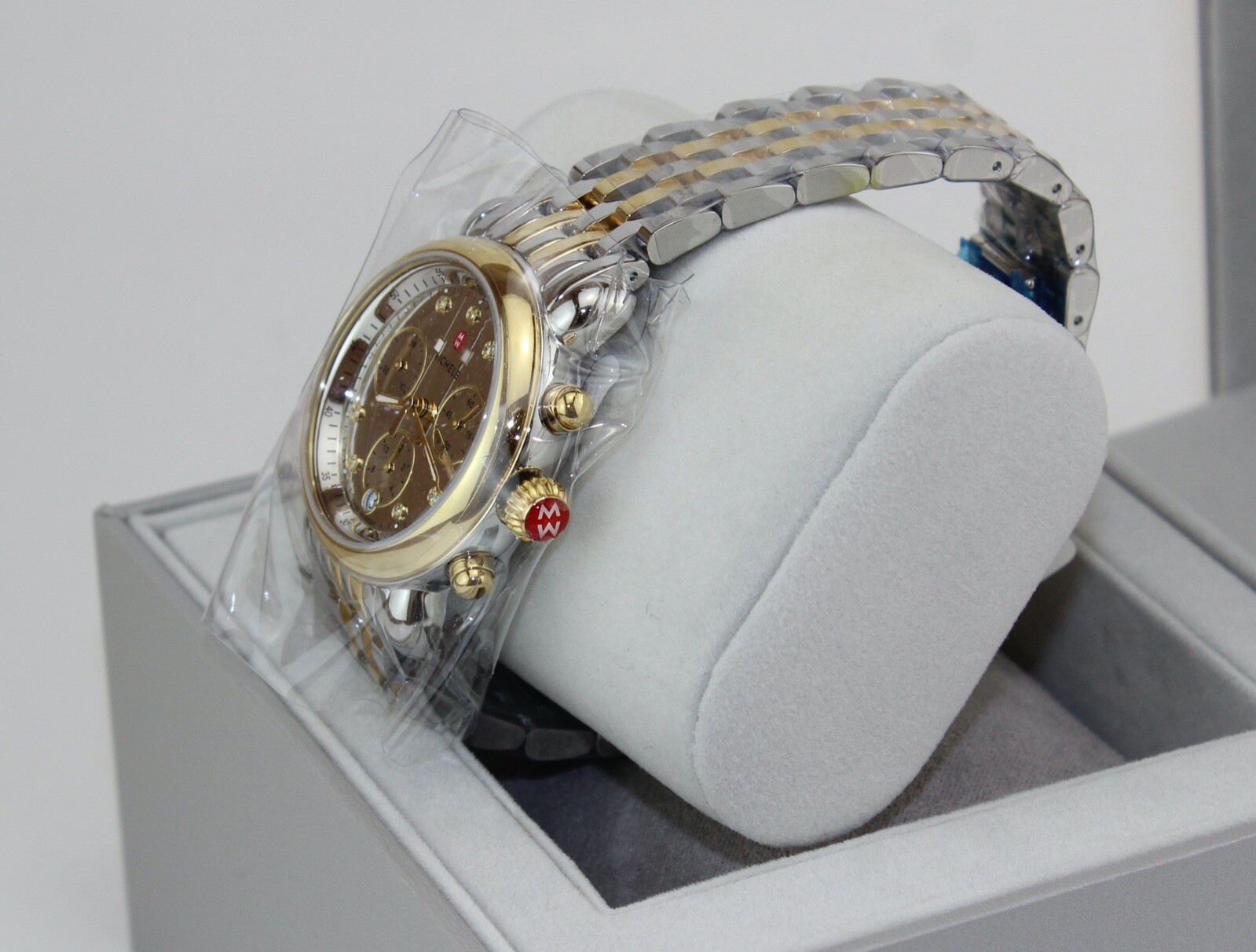 NEW AUTHENTIC MICHELE CSX 36 SILVER GOLD MIRROR CHRONO MWW03C000519 WOMENS WATCH