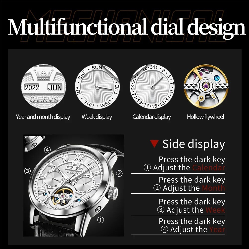 OLEVS Automatic Mechanical Men’s Watch Luxury Skeleton Waterproof Watch Strap