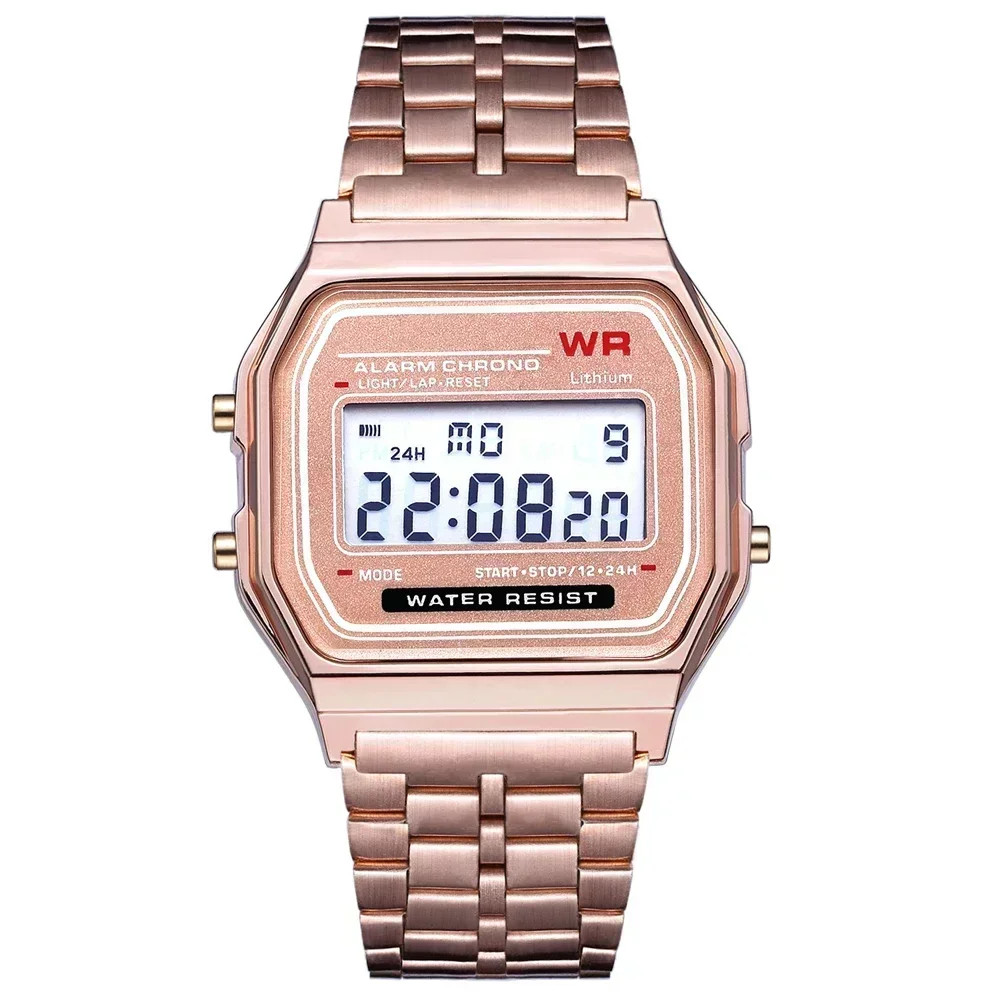 Retro Square Electronic Watches Digital Display Women Men Watch Rose Gold Silver