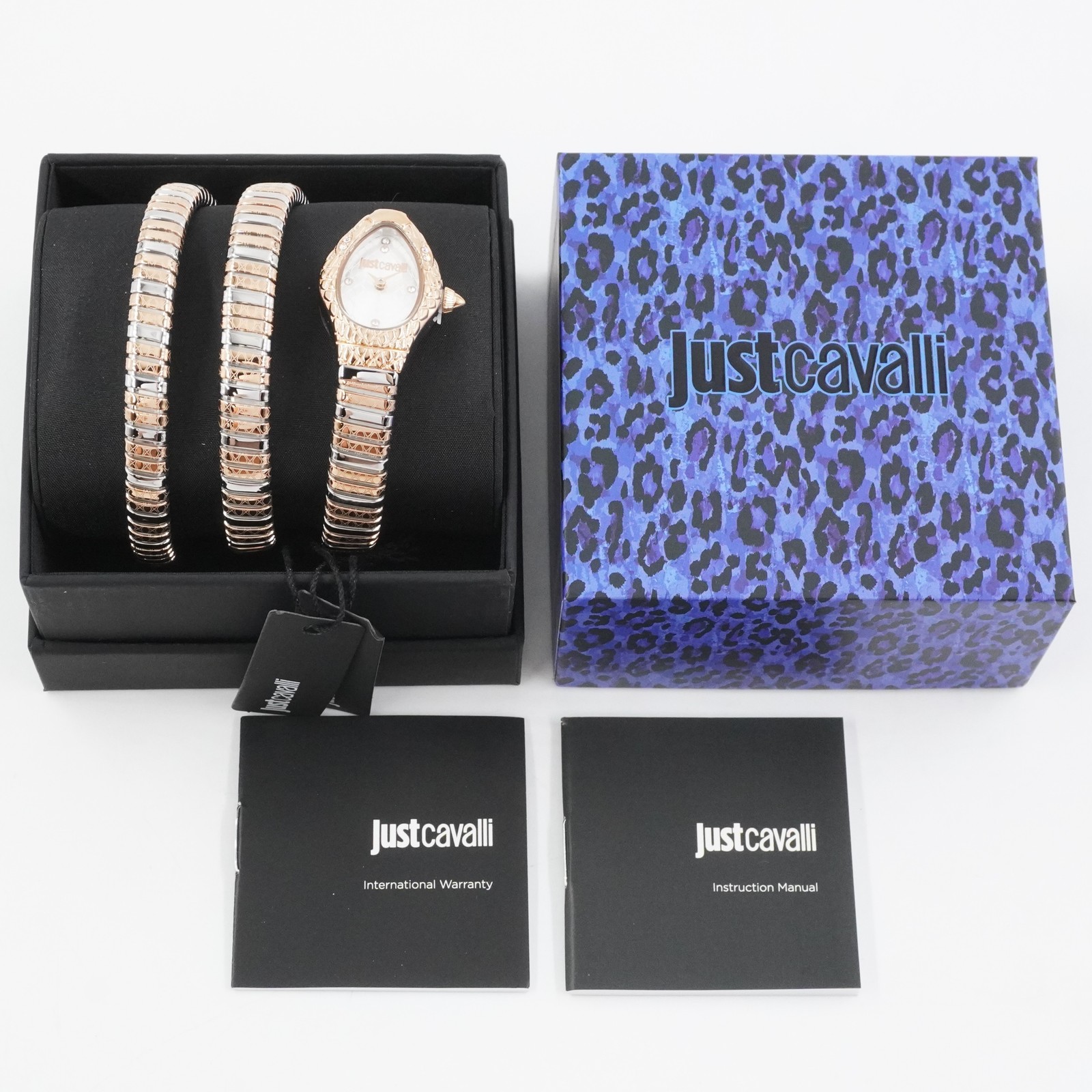 Just Cavalli Aurela Rose Gold & Silver Snake 20mm Quartz Watch JC1L374M0065 NWT