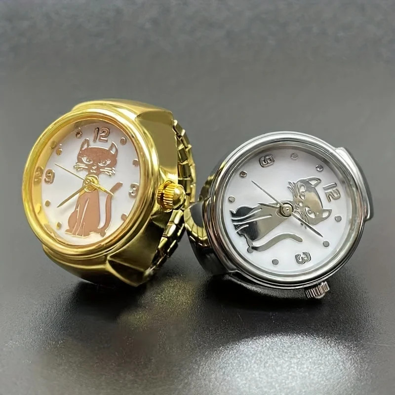 1PC niche handsome kitten circular pointer quartz ring watch hot selling