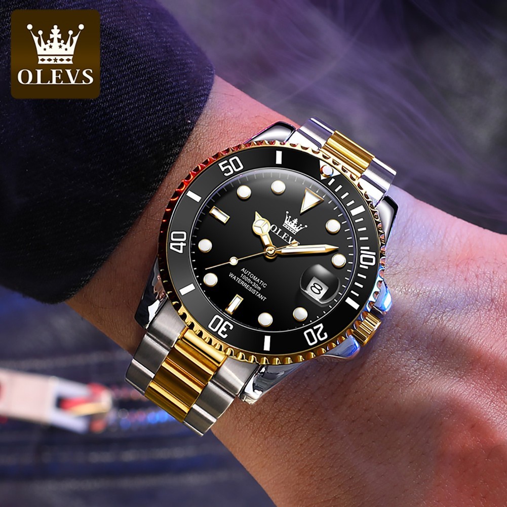 OLEVS Men’s Watch Automatic Mechanical, Stainless Steel Luminous Waterproof Date