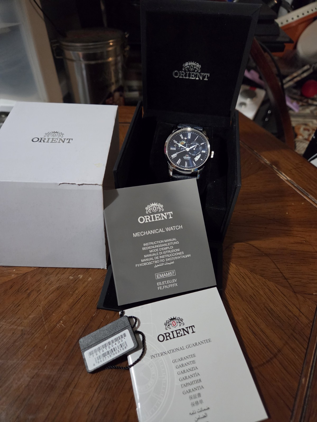 Orient Sun and Moon Version 2 Silver W/ Blue Leather Strap Men Automatic watch